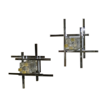 Vintage wall lamps in Murano glass and steel by Albano Poli for Poliarte, 1960s, set of 2.
