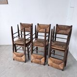 Set of 6 straw and oak Beauche chairs.