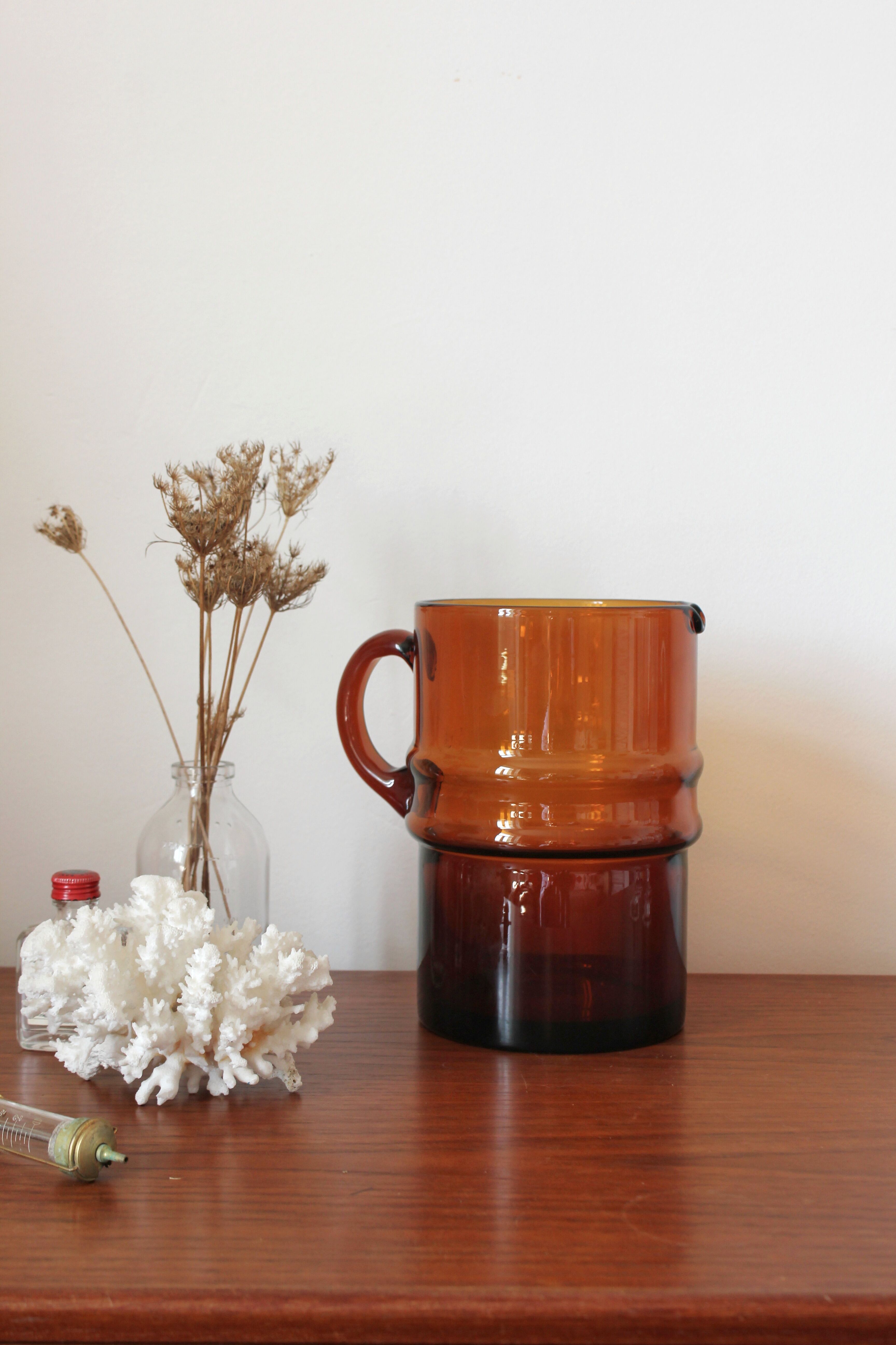 Large vintage amber glass decanter/pitcher