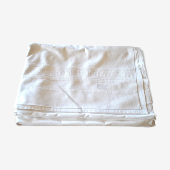 Drap blanc vintage en coton blanc avec frise 240x170