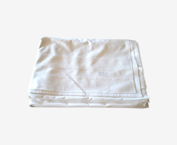 Drap blanc vintage en coton blanc avec frise 240x170