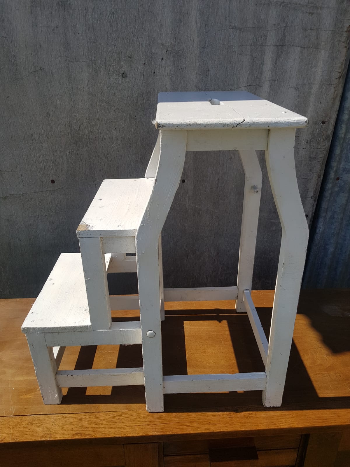 Former Escabeau Tabouret 3 Marches Bois White Escamotable Vintage