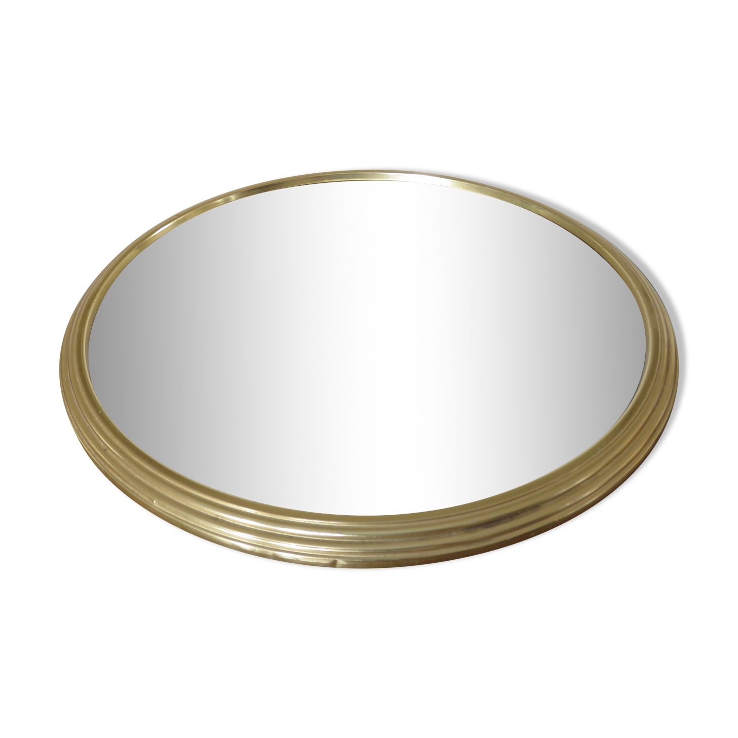 Plateau miroir rond en aluminium doré art deco années 40 50