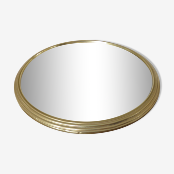 Plateau miroir rond en aluminium doré art deco années 40 50