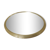 Plateau miroir rond en aluminium doré art deco années 40 50