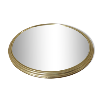 Plateau miroir rond en aluminium doré art deco années 40 50