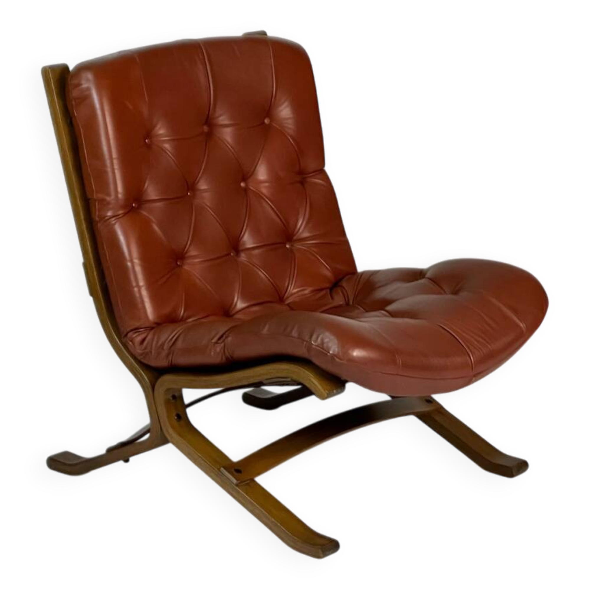 Vintage armchair easy chair leather 70s in the style of Ingmar Relling