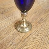 Blue vase, brass base early 20th century