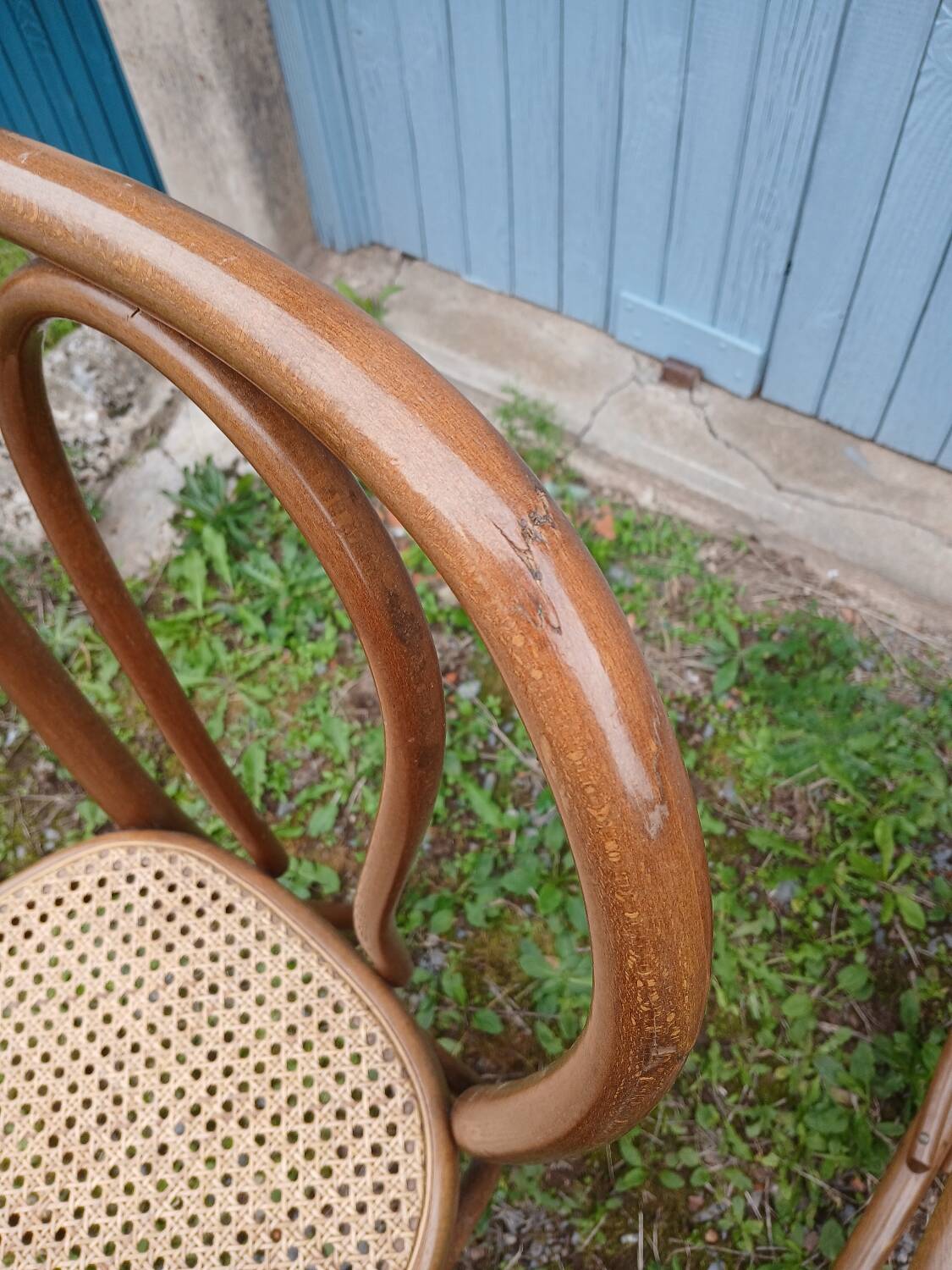 3 antique bistro chairs with canework