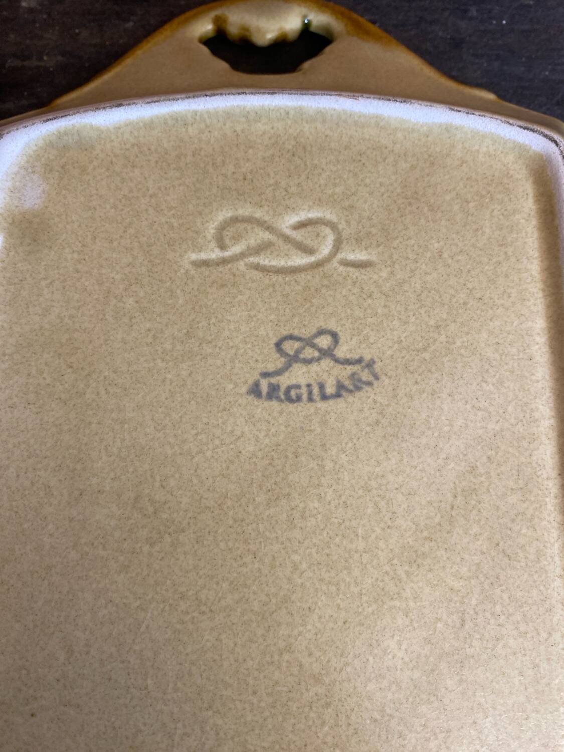 Vintage yellow ceramic cake dish argilart with flower decoration