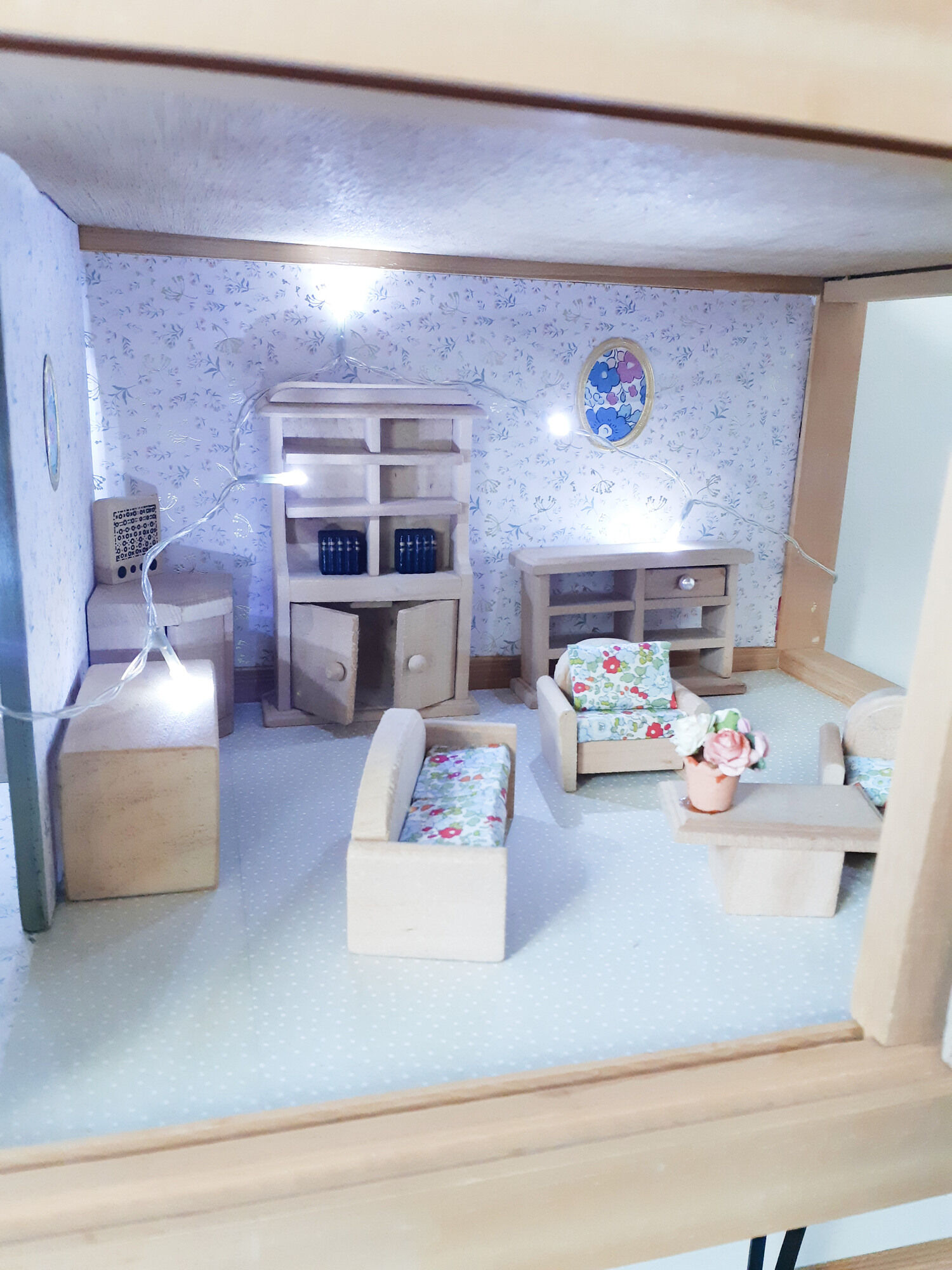 Wooden dollhouse, revamped, furnished, vintage French