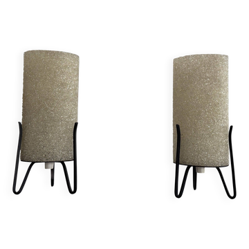 Pair of desk lamps with plexiglass heads and metal tripod bases, 1960s, Germany