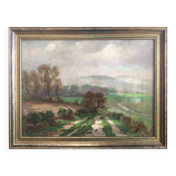 Paysage (Île de Man).Huile sur toile de Fritz von KAMPTZ 1866-1938.