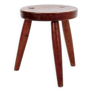 Brutalist Rustic Oak Tripod Stool