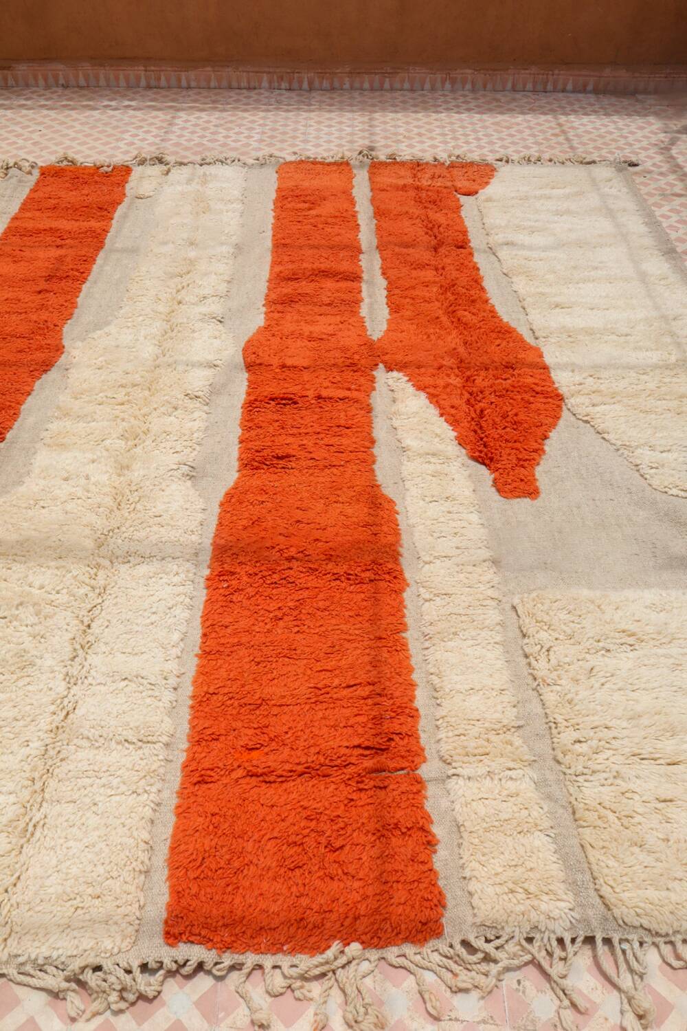 Modern relief orange and white Moroccan Berber rug