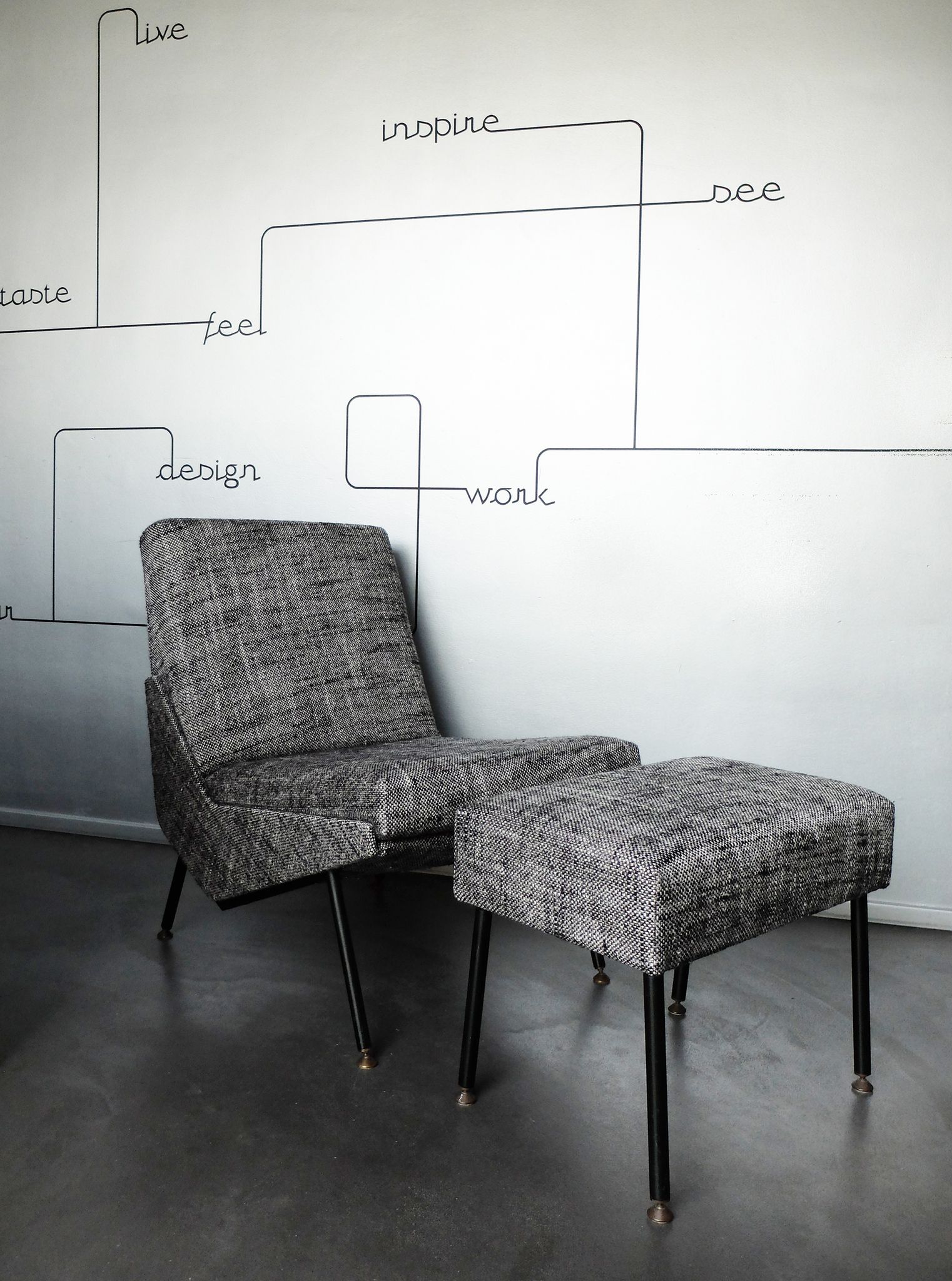 Armchair and ottoman designed by Paul Geoffroy, Airborne, France, 1960