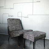 Armchair and ottoman designed by Paul Geoffroy, Airborne, France, 1960