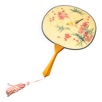 Antique fan in silk and bamboo - Handscreen China Japan hand painted bird flowers 1900