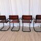 Set of 4 Vintage Quilted Leather Dining Chairs: Black Metal Base