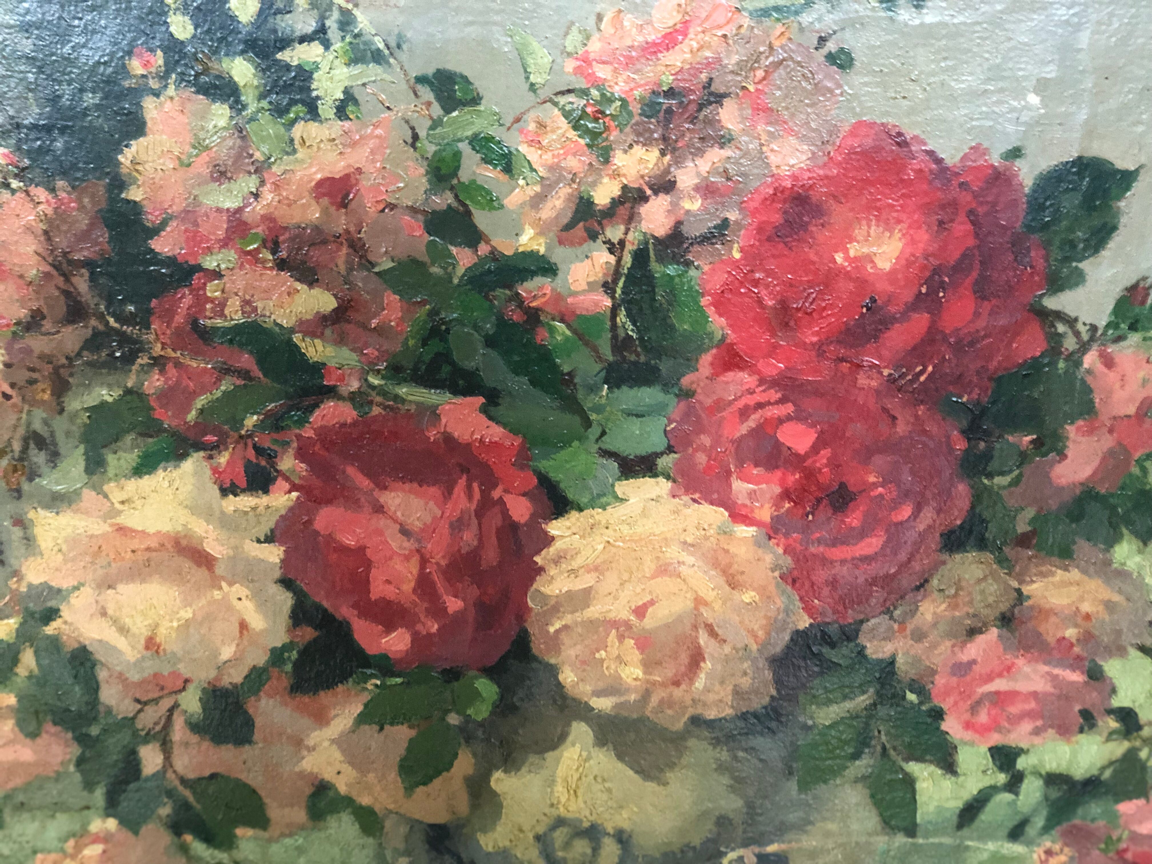 Huile sur toile "Bouquet de roses" signée Maurice Décamps