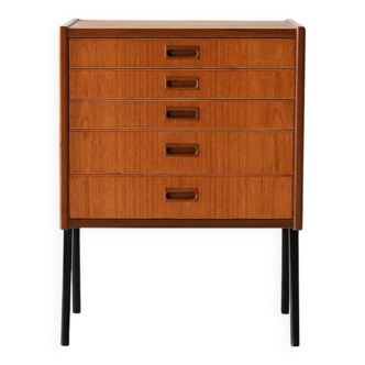 Table de chevet vintage scandinave à cinq tiroirs et pieds noirs