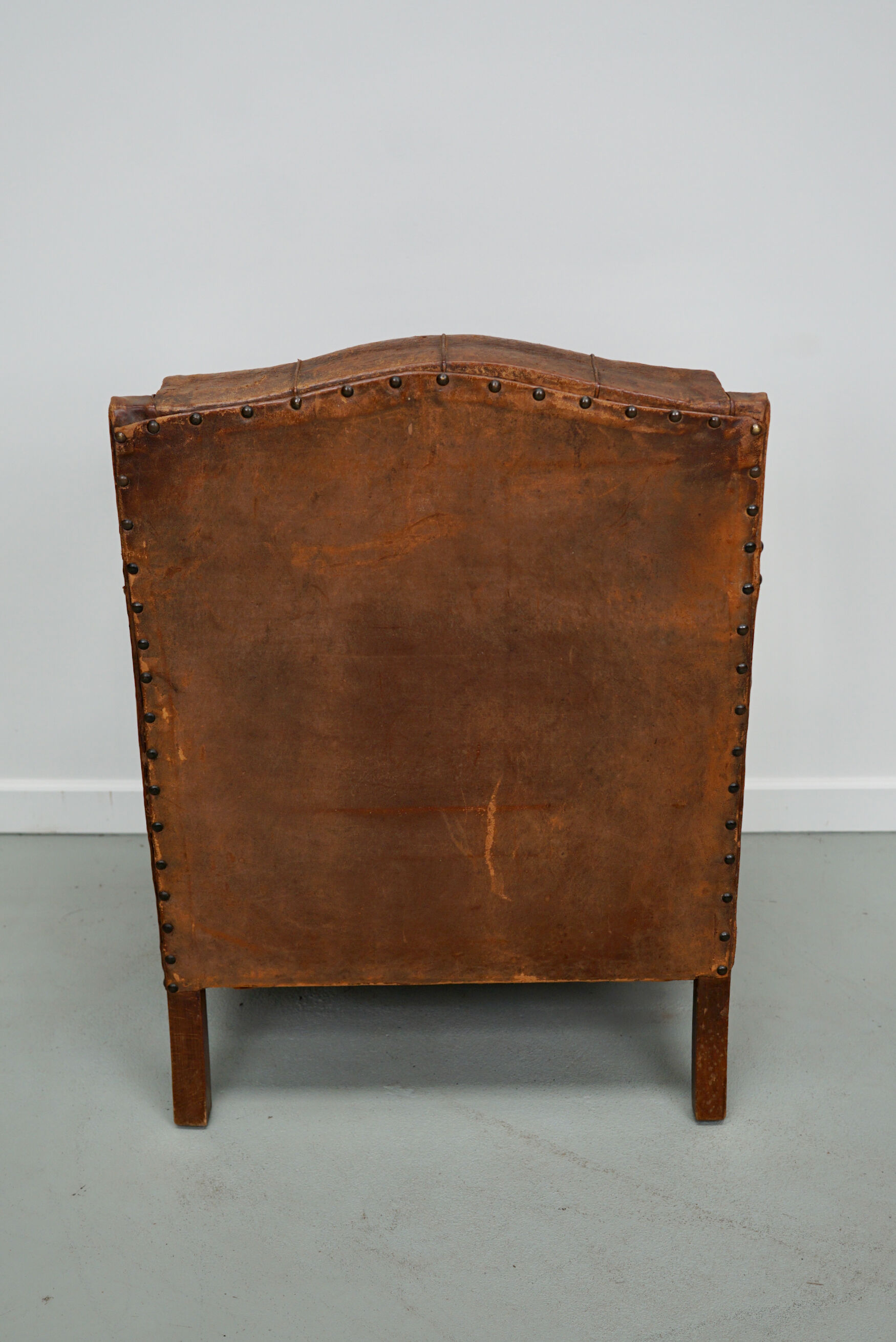 French cognac leather buttoned back club chair