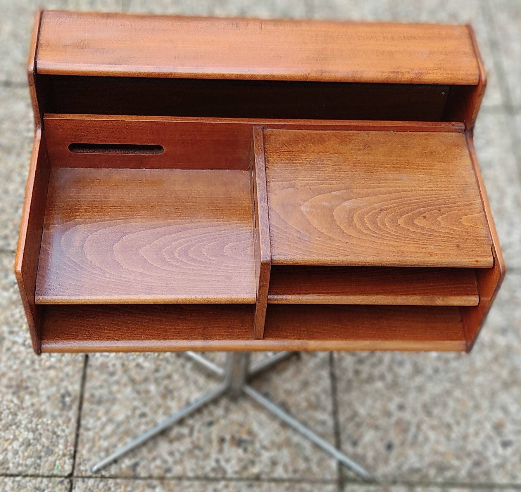 Console, bureau en hêtre et piètement en acier chromé, Italie 1950-1960