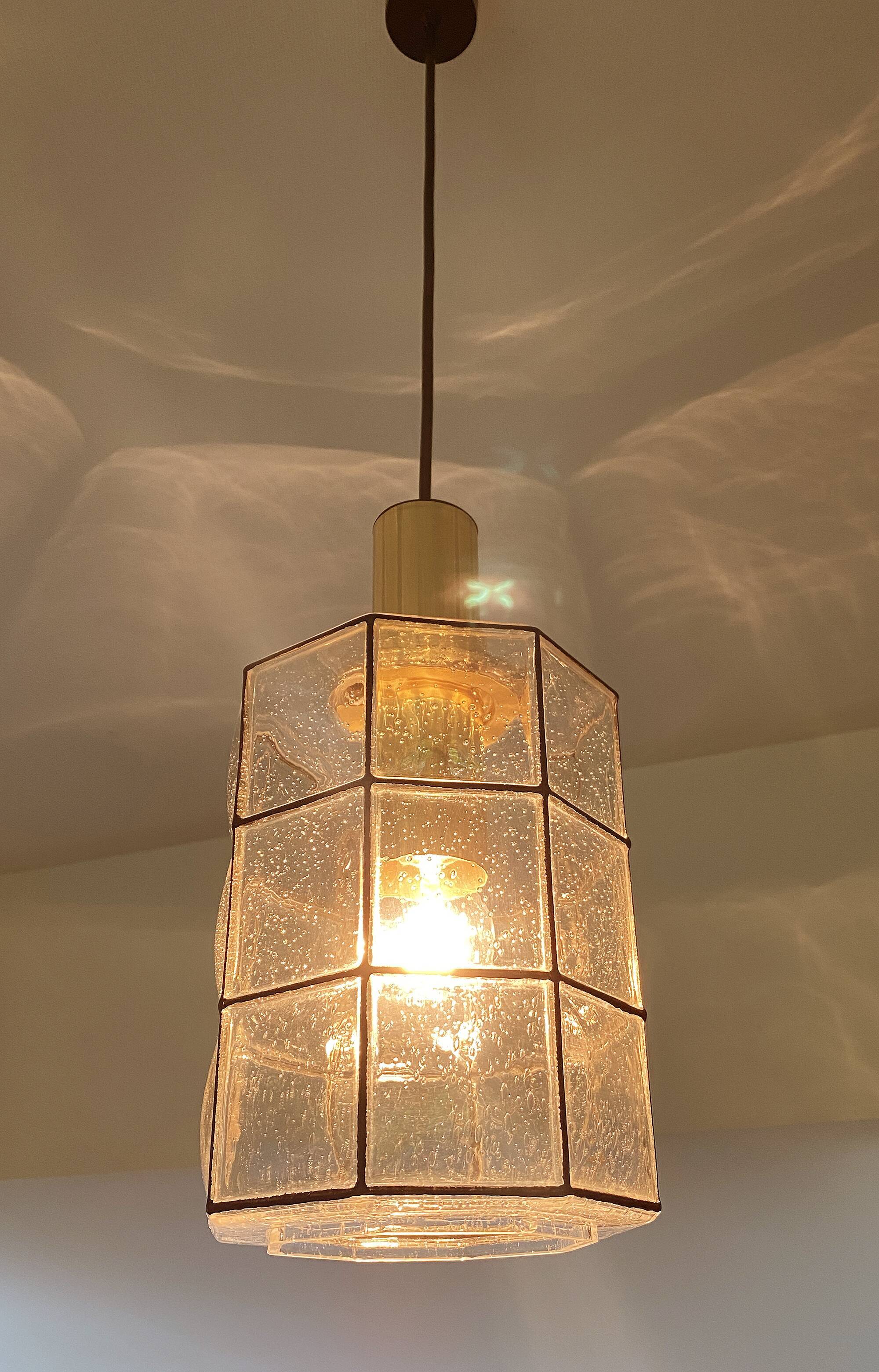 Pair of pendant lamps vintage limburg, glass & brass, 70s