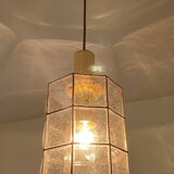 Pair of pendant lamps vintage limburg, glass & brass, 70s