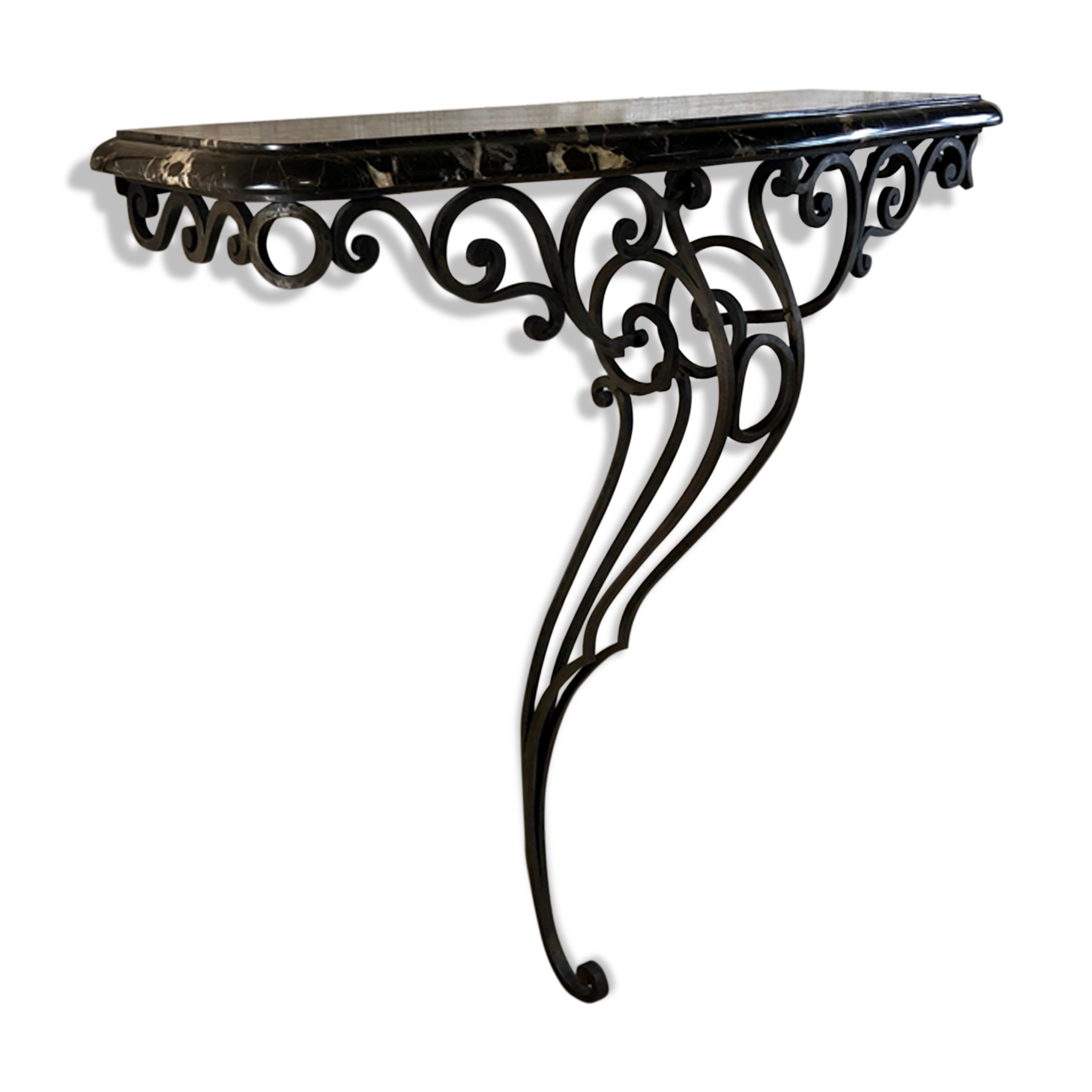 Console murale Art deco - fer forgé et marbre noir