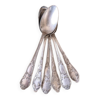 6 small spoons, silver metal 5gr, mix of 2 models, art nouveau style