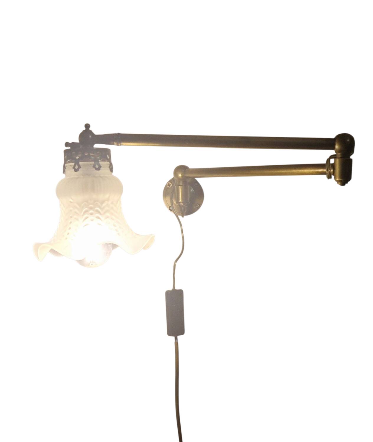 Vintage Brass and Molded Frosted Glass Articulated Wall Sconce - Style A