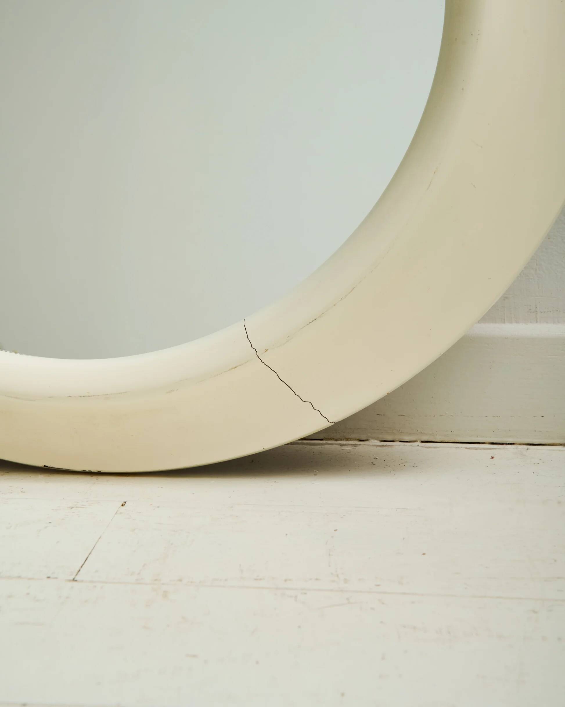 Round space age mirror in lacquered wood, Italy, 1970-1980