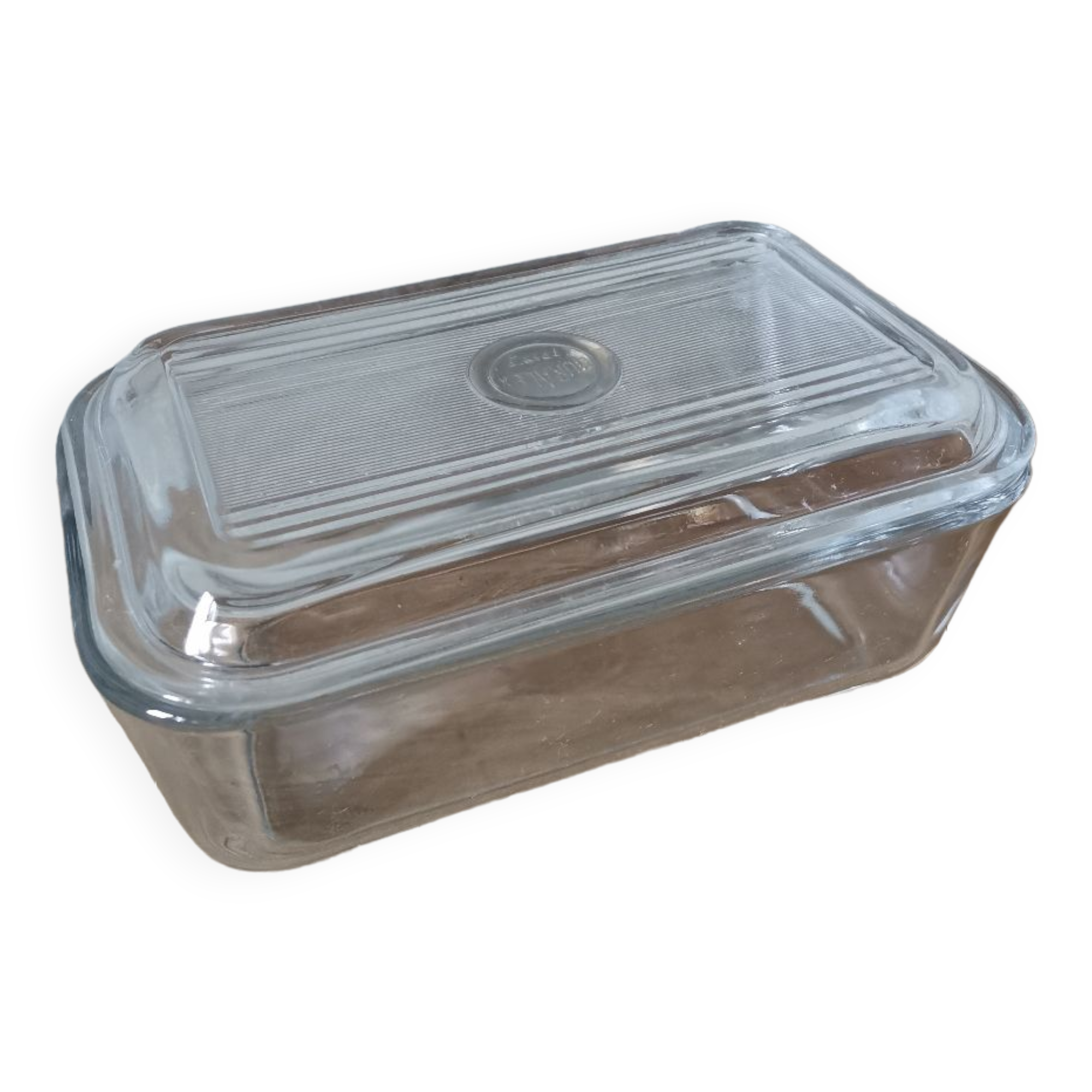 Vintage duralex France butter dish molded glass butter box