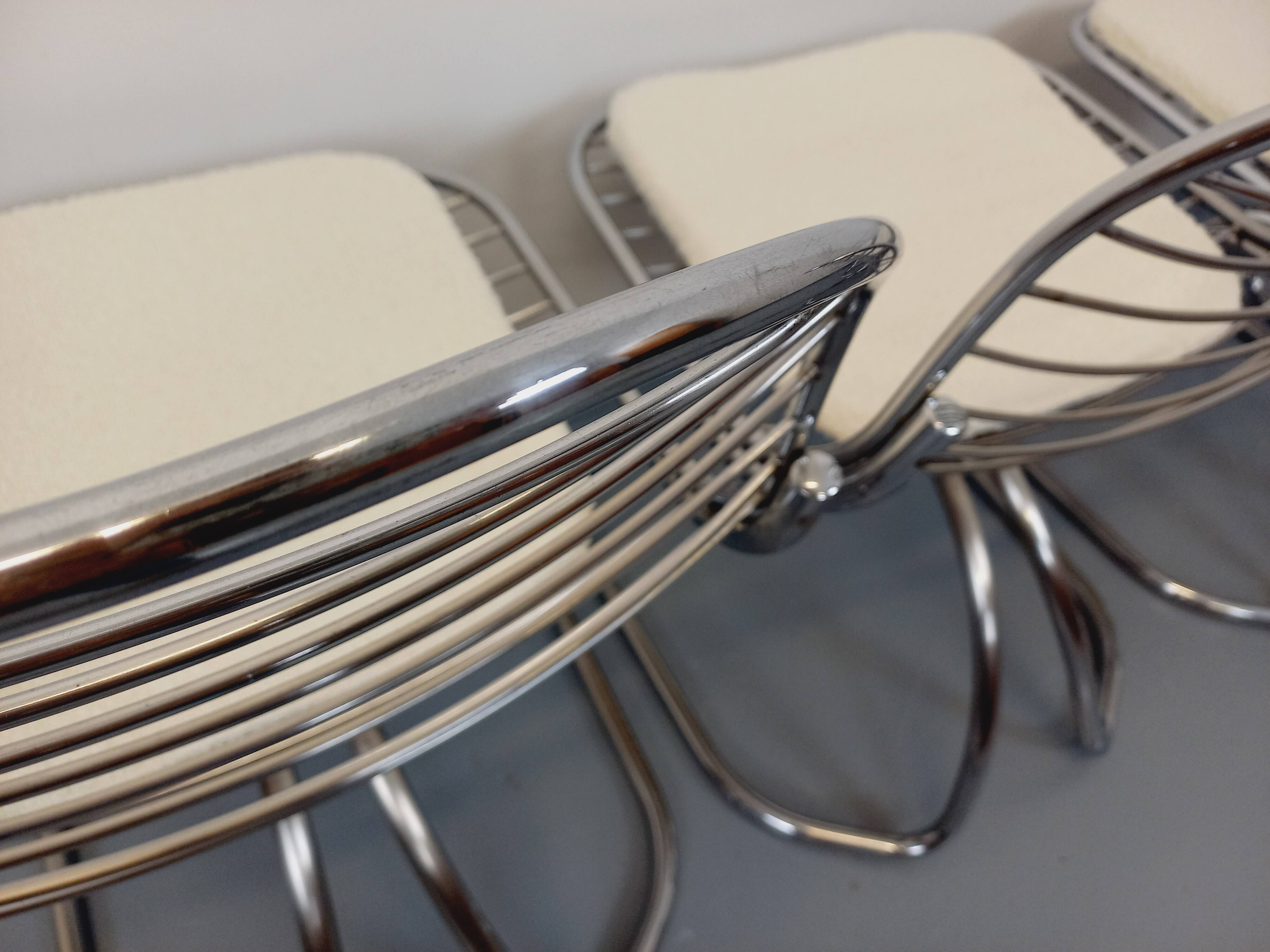 Set of 4 vintage Italian Gastone Rinaldi style chairs in chrome metal
