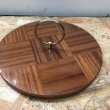 Ancien plat plateau fromage bois + plexi + anse laiton cuisine vintage