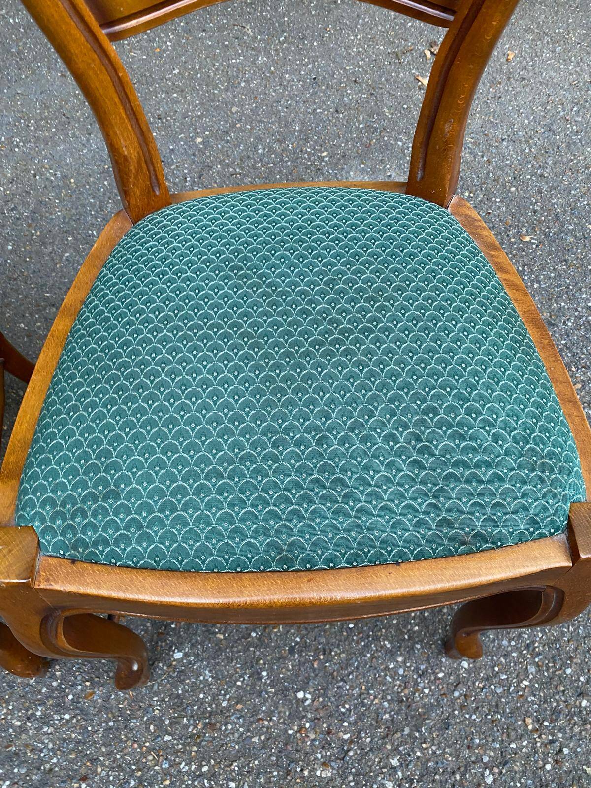 2 Louis Philippe chairs in solid curved wood and embroidered blue-green fabric