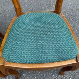 2 Louis Philippe chairs in solid curved wood and embroidered blue-green fabric