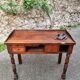 French antique watchmaker's bench – Table with drawers, vice, and original sliding leather surface – circa 1900