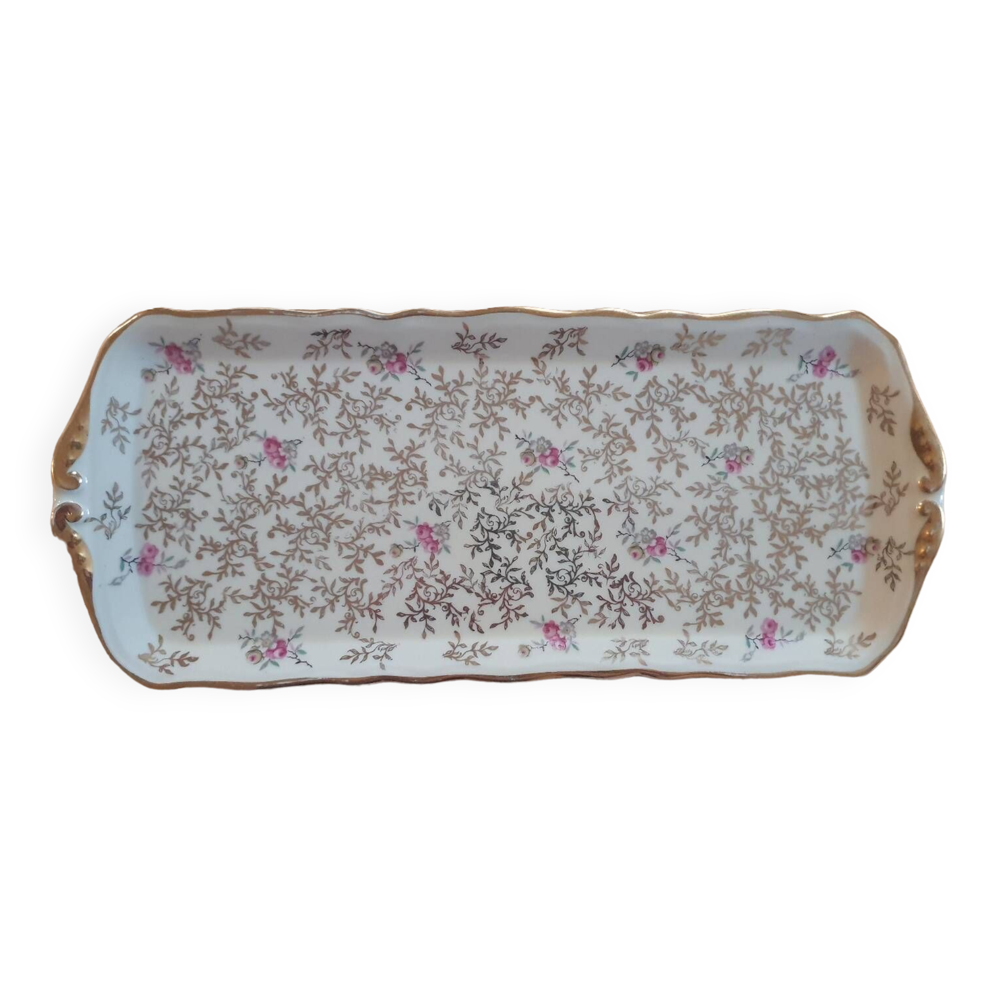 Rectangular dish in vintage Limoges enameled porcelain