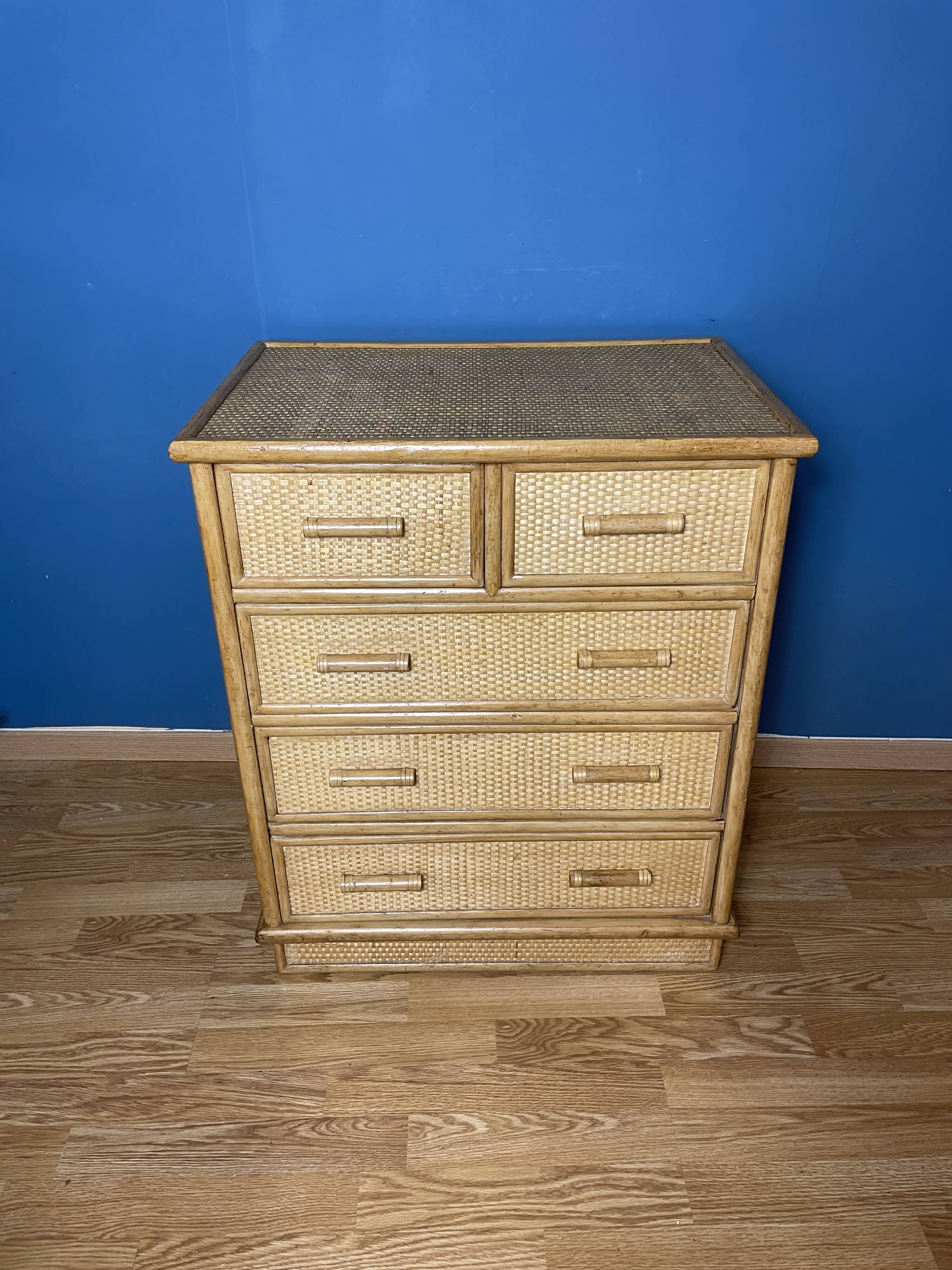 Vintage natural rattan chest of drawers