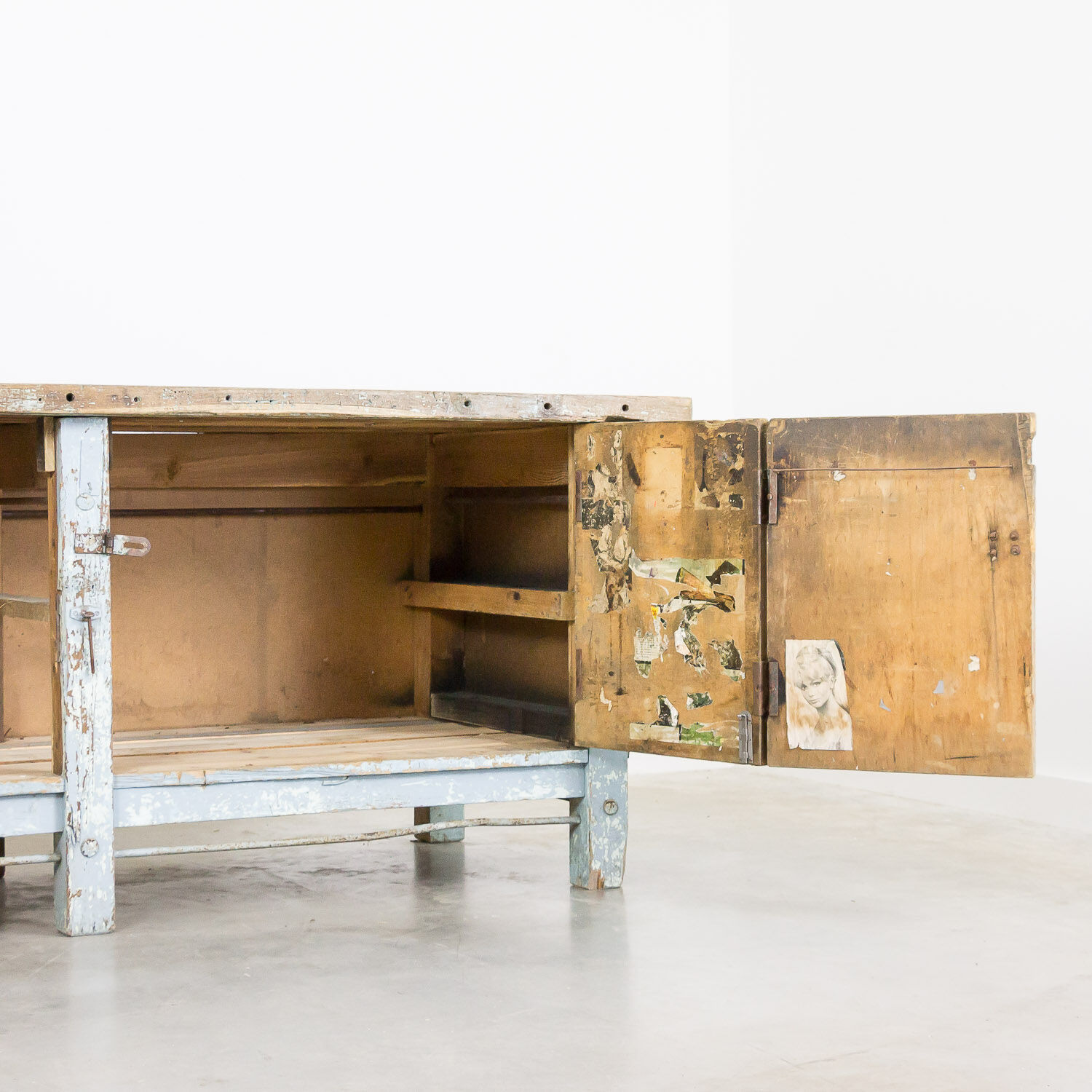 Antique industrial workbench