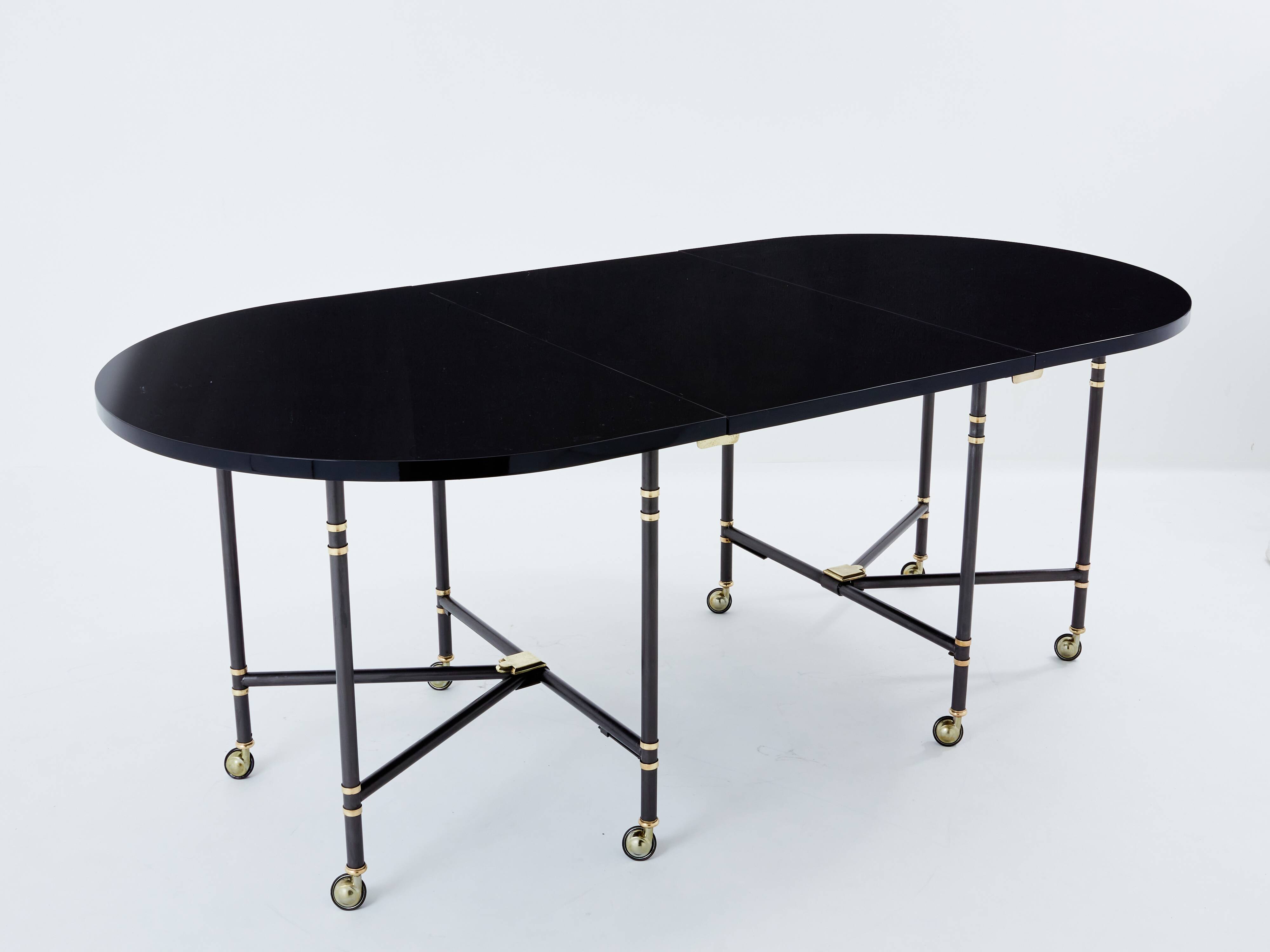 Maison Jansen Royal extendable black lacquer dining table 1960