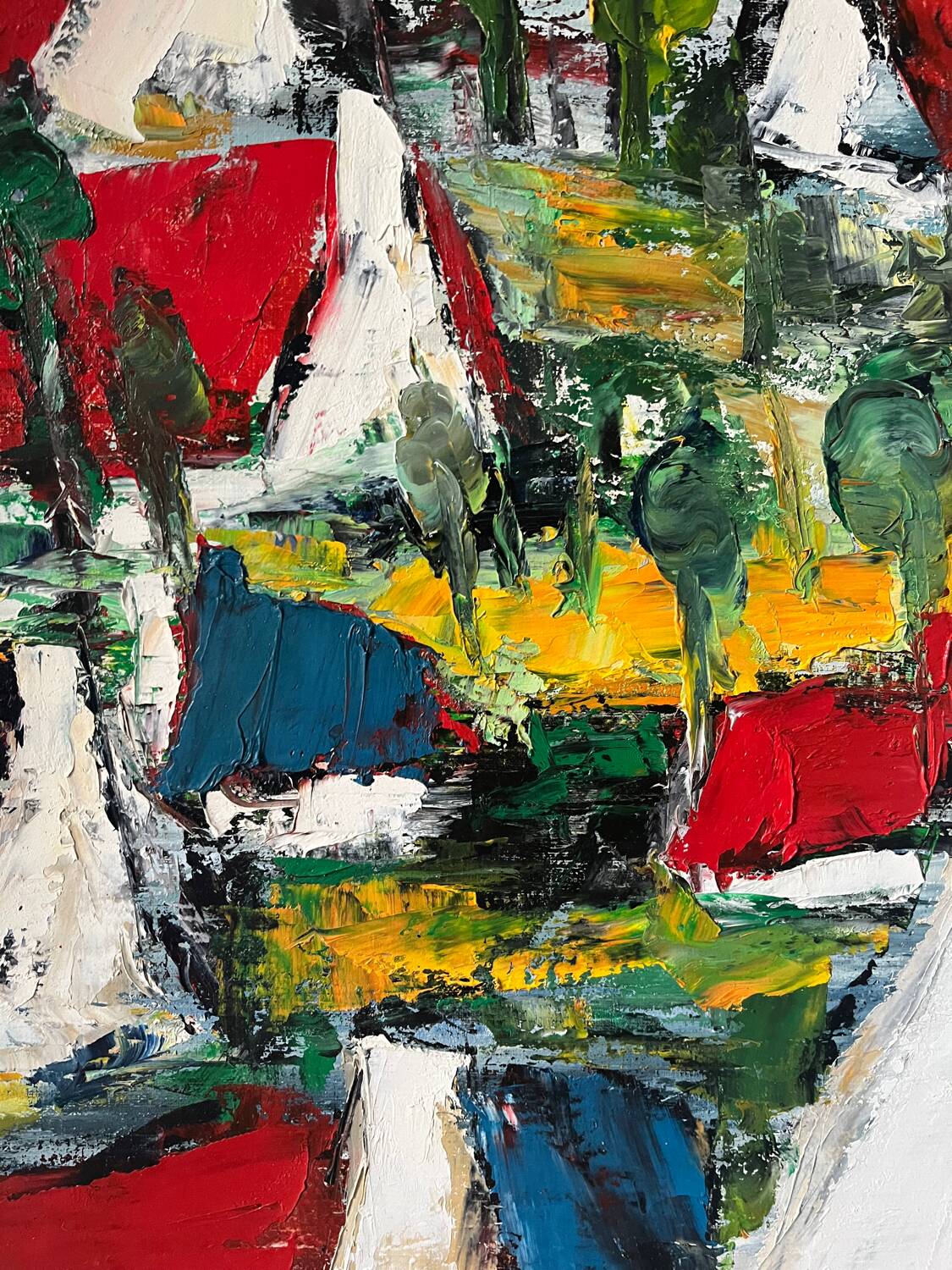 The colored roofs, knife technique, signed