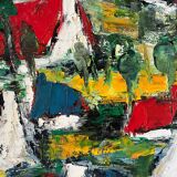 The colored roofs, knife technique, signed