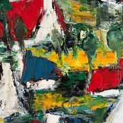 The colored roofs, knife technique, signed