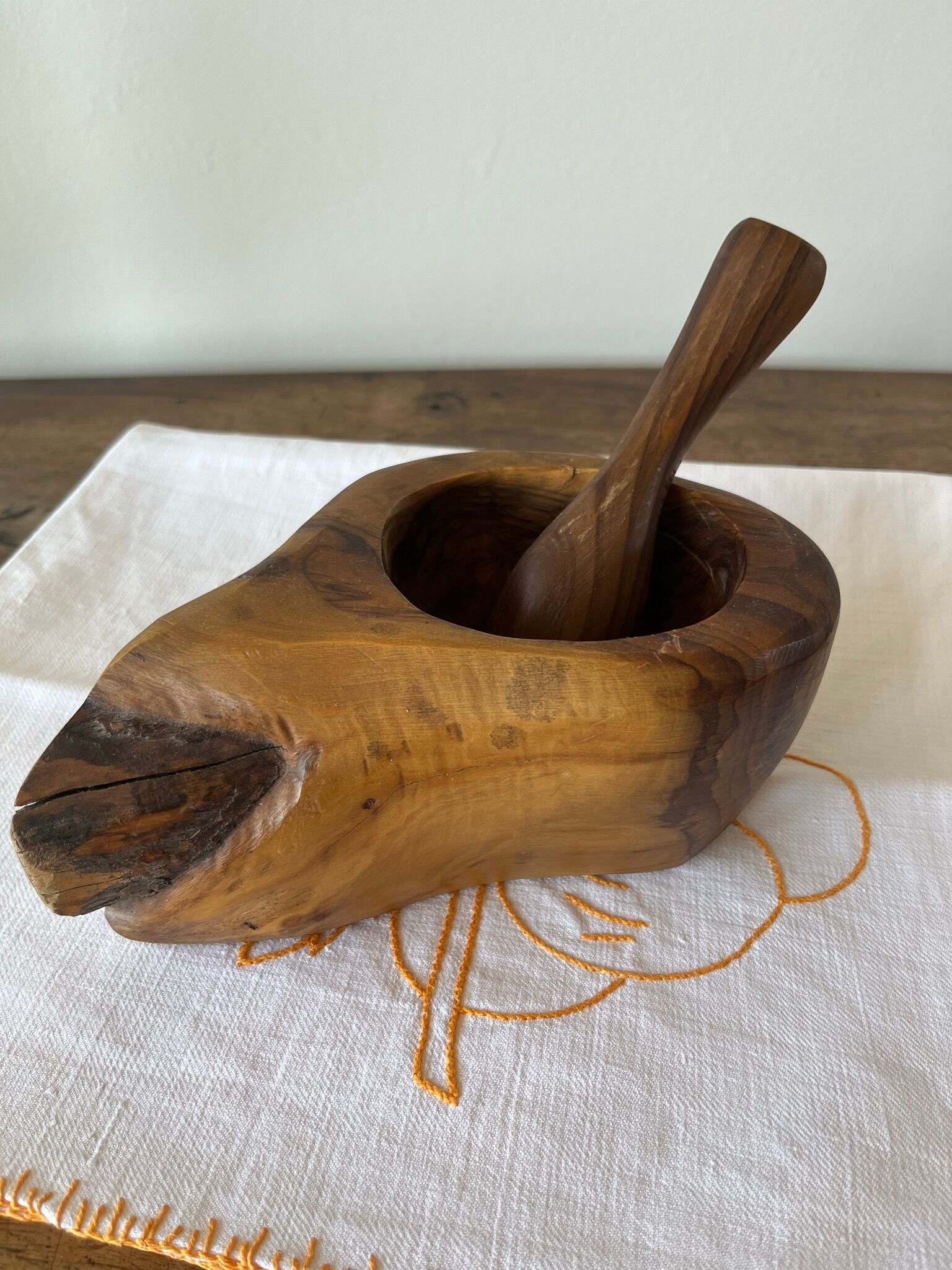 Olive mortar and pestle