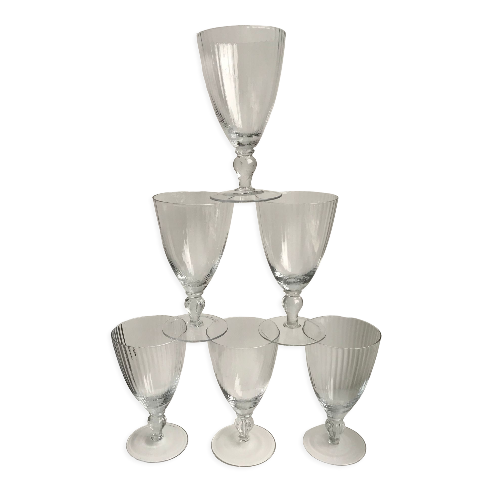Set of 6 molded glass wine glasses 30-40s