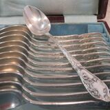 12 silver-plated coffee spoons by Boulenger, Art Nouveau thistles