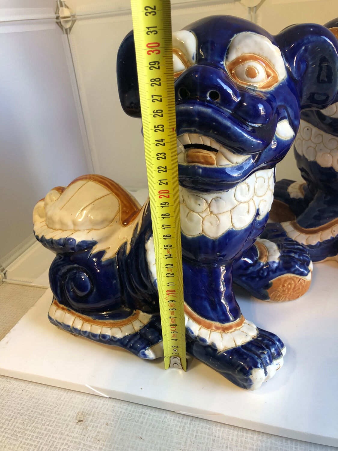 Vintage Chinese food dog ceramic Chinese blue and white dogs foo